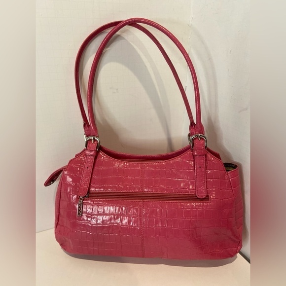 Maxx New York~Dark Pink Croco Embossed Leather Shoulder Bag~Top Zipper Closure - Picture 7 of 14